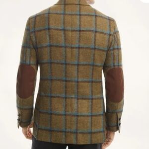 Brooks Regent Regular Fit Brushed Wool Plaid/ Elbow Patches Sport Coat.Size 44R